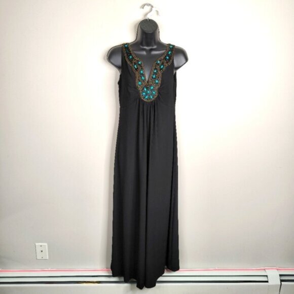 Cleo Vintage Y2K Boho Whismigoth Dark Boho Fairy Beaded Folk Art Maxi Dress 8